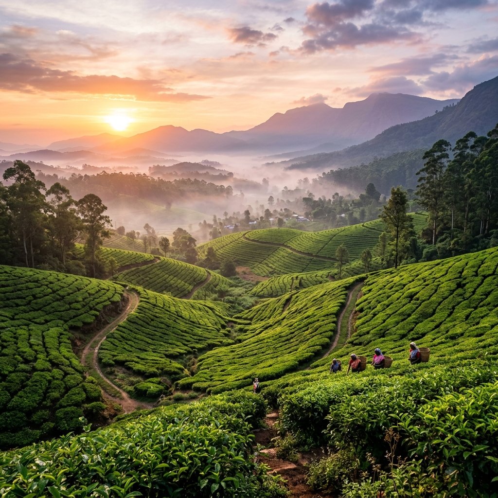 Indian tea picker working on a tea estate